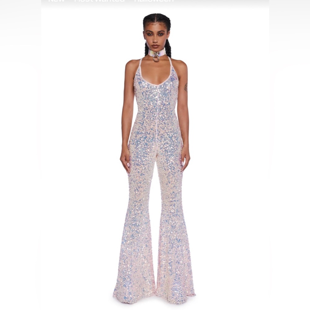 Dolls Kill SPARKLE NIGHTS SEQUIN JUMPSUIT- METALLIC Size Small